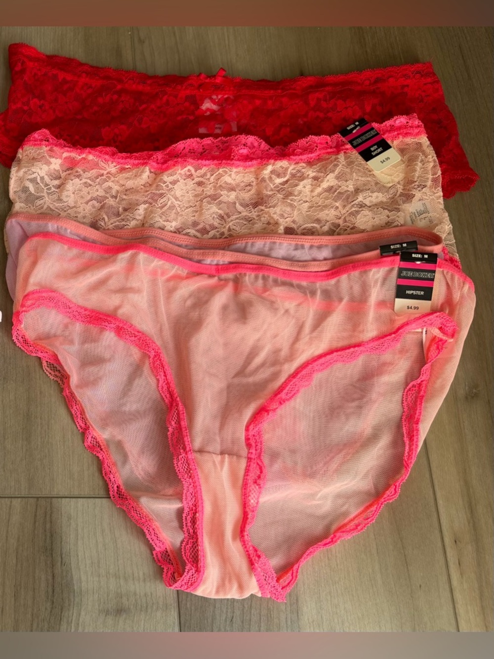 Women’s Lace Bikini Panties - Neon Pink / Red / Blush